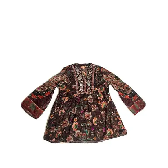 Soft Surroundings Embroidered Beaded Icon Asteria Tunic Sheer Boho Chic Flow SP - Picture 8 of 14